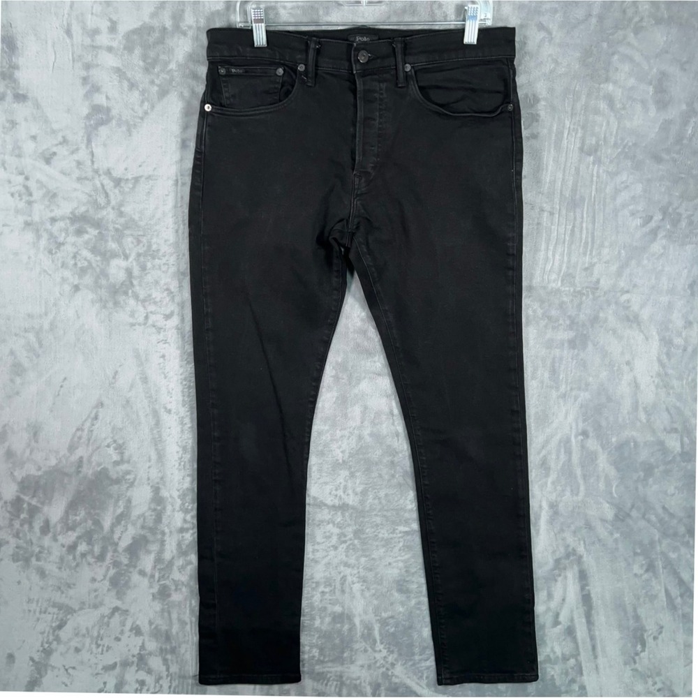 Polo Ralph Lauren Sullivan Slim Black Jeans Mens 33x32 Skinny Denim‎ Button Fly